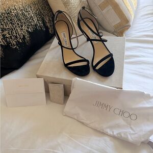 Jimmy Choo Hesper 85 Black Suede Strappy Heels 39